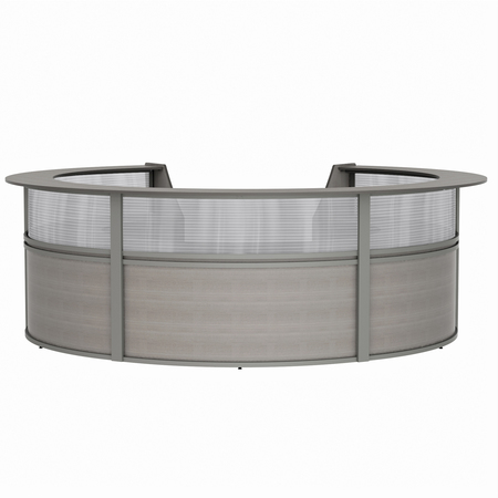LINEA ITALIA Reception Desk, 11.1 ft D, 11.8 ft W, 46 in H, Clear, Ash, Thermofused Laminate ZUD319